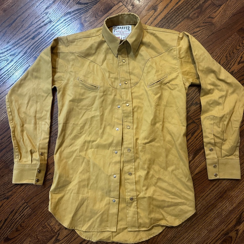SMALL men’s’ Schaefer work shirt button down ranchwear - made in USA - suntan